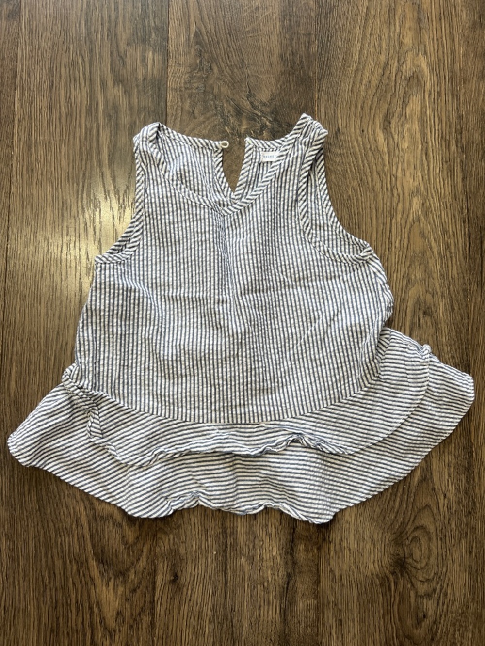 Rockets of Awesome Striped Sleeveless Ruffle Hem Top - White & Navy Size 4/5